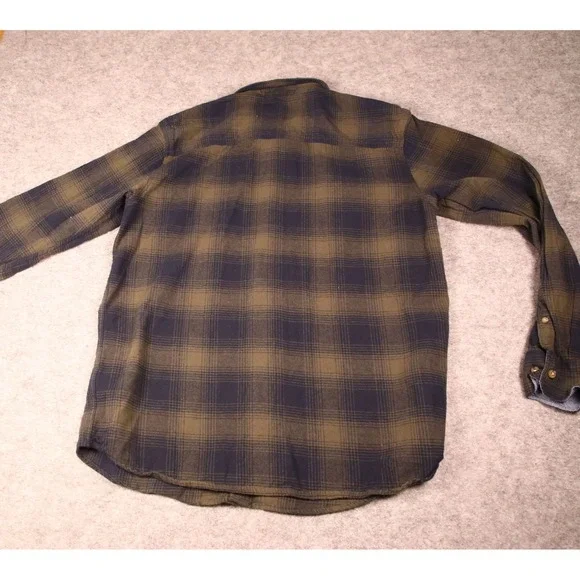 Tallwoods Filmore Flannel Shirt Mens Medium Olive Green Navy Blue Plaid - Picture 2 of 6